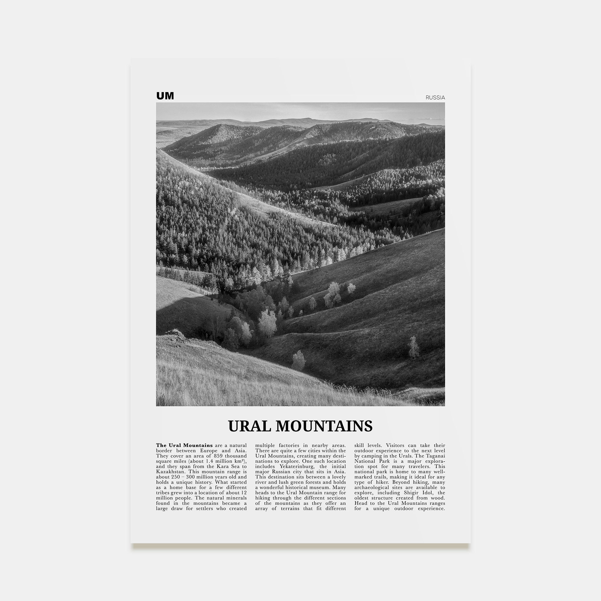 Ural Mountains Travel B&W Poster