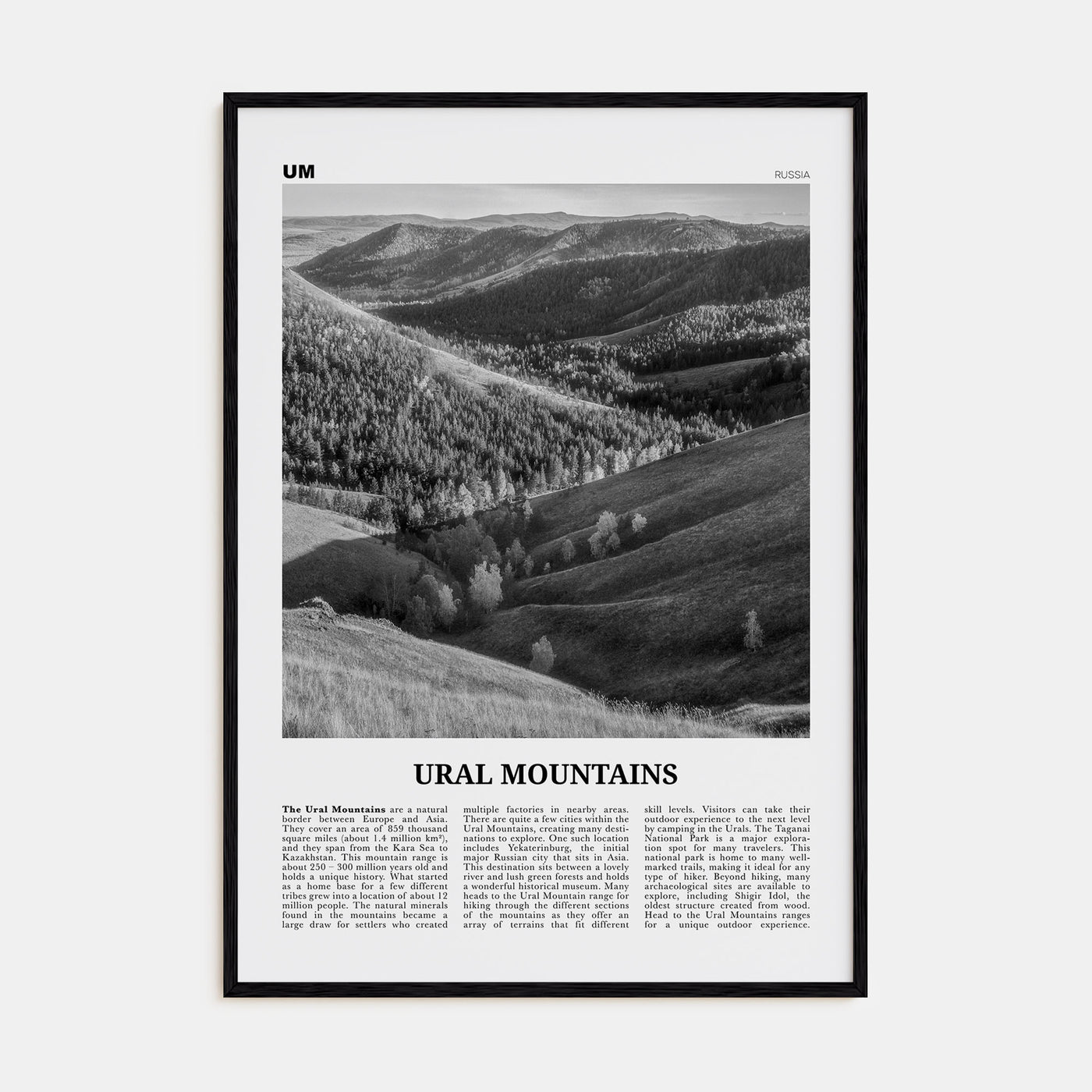 Ural Mountains Travel B&W Poster