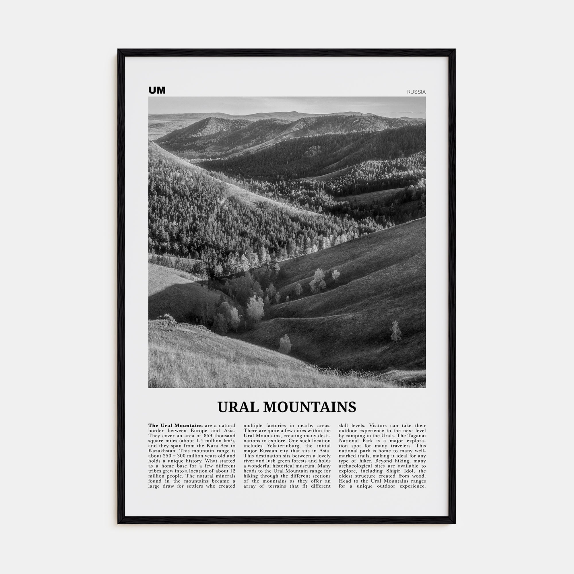 Ural Mountains Travel B&W Poster