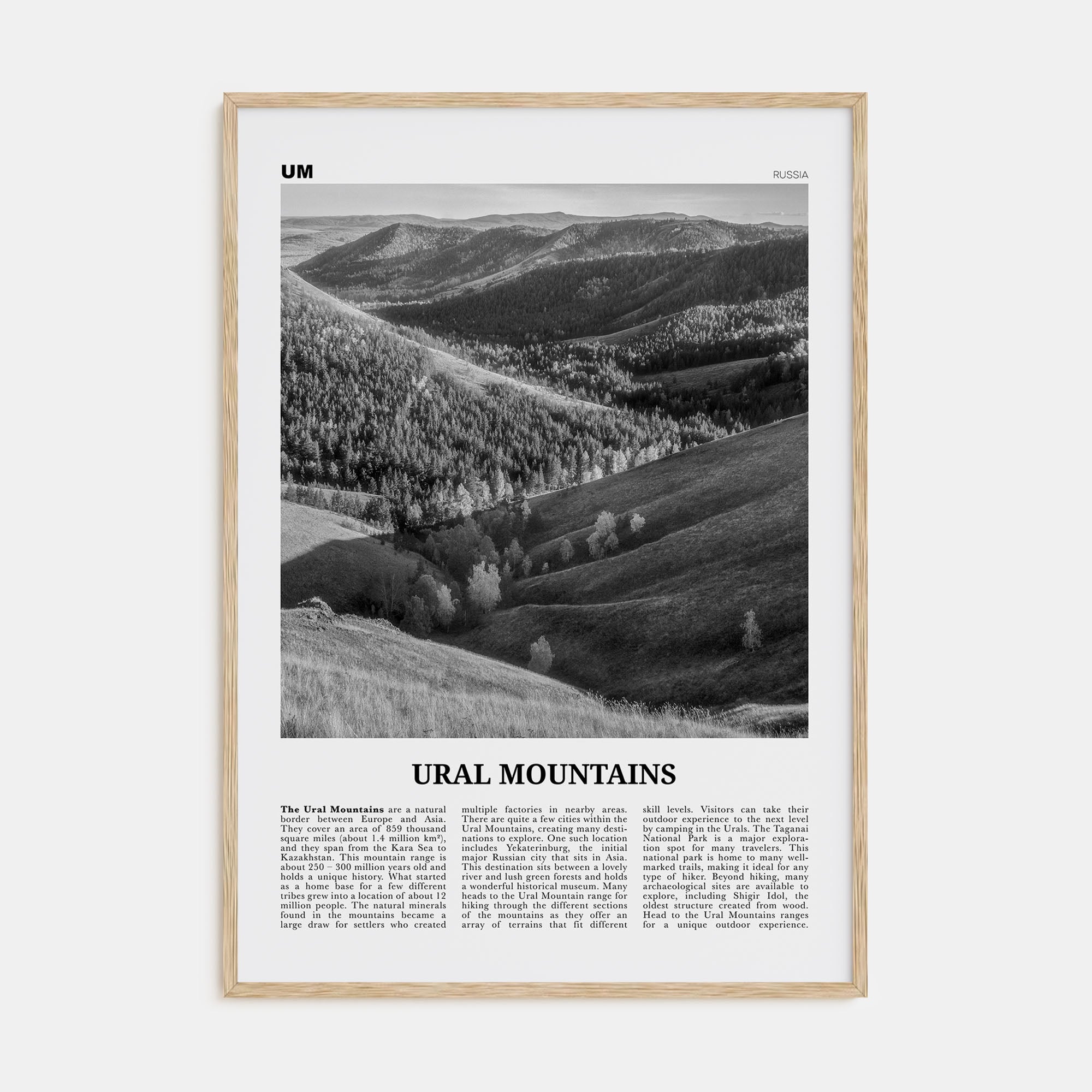 Ural Mountains Travel B&W Poster