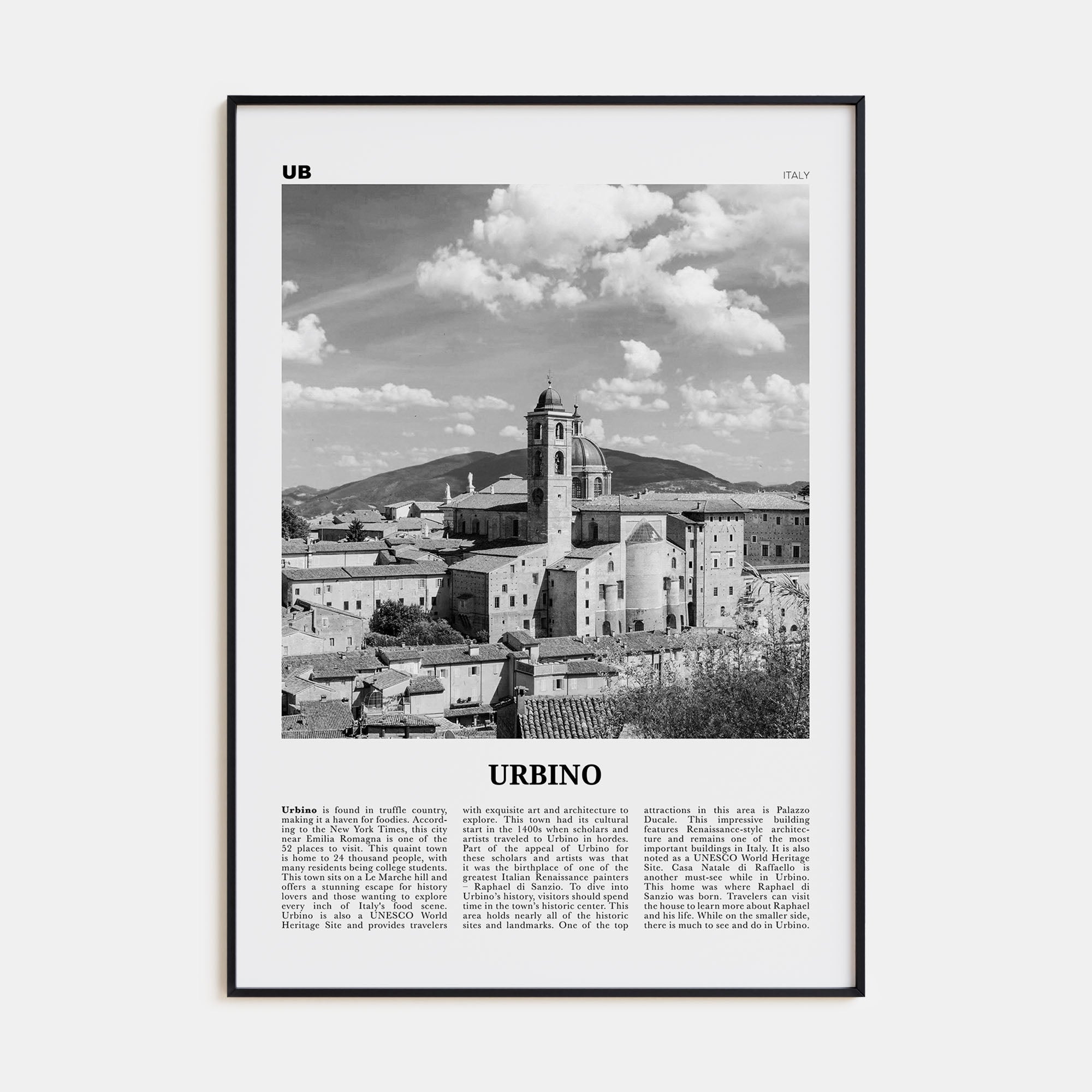 Urbino Travel B&W Poster