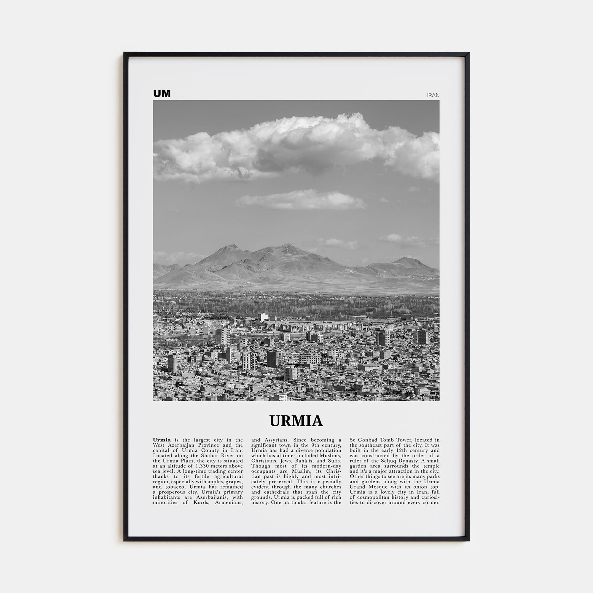 Urmia City Travel B&W Poster