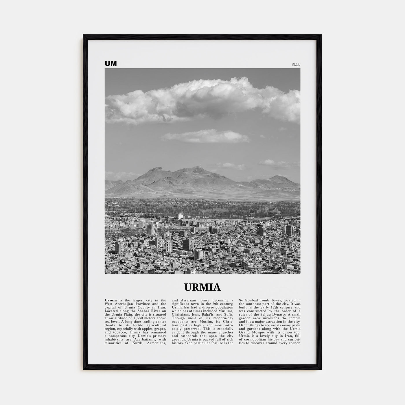 Urmia City Travel B&W Poster