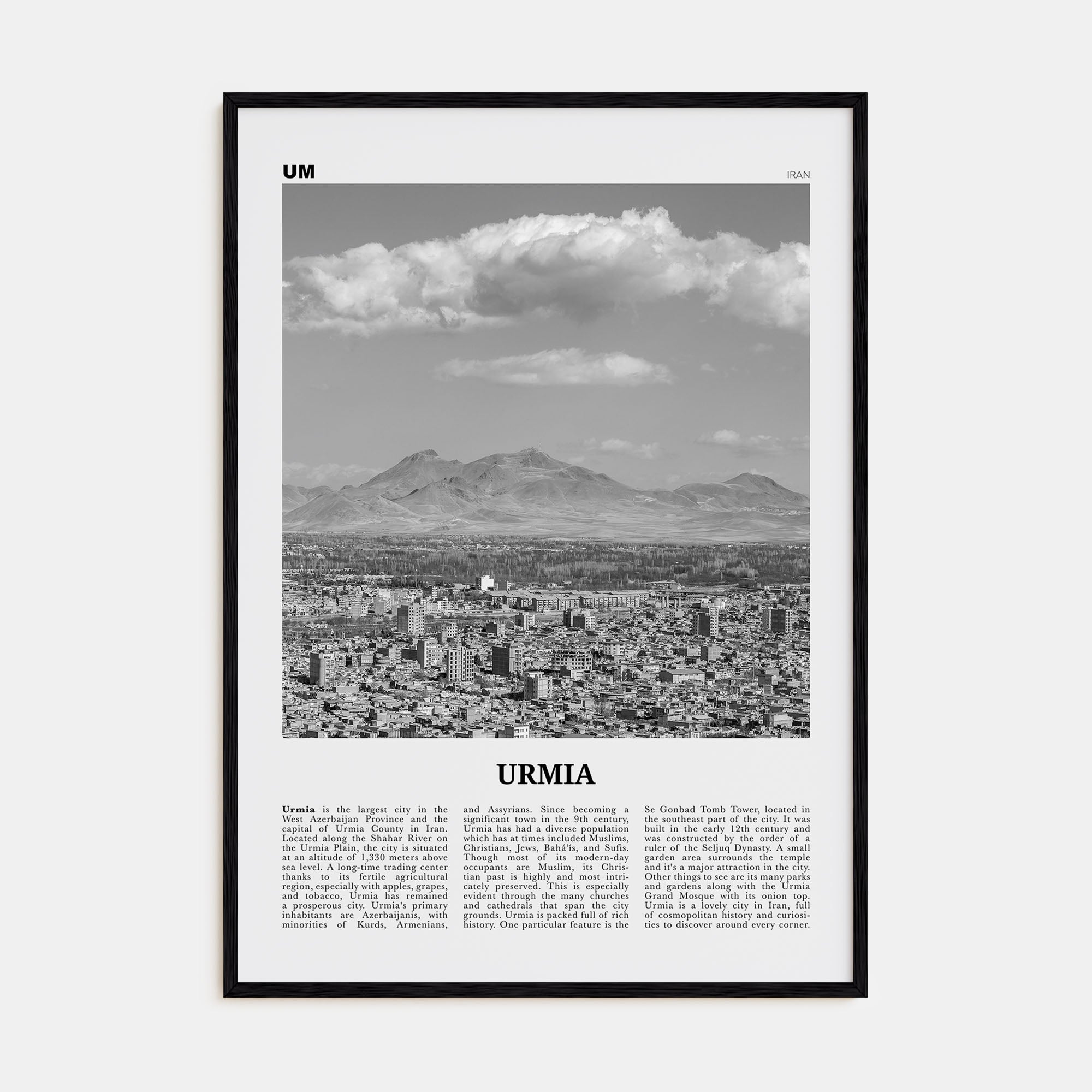 Urmia City Travel B&W Poster