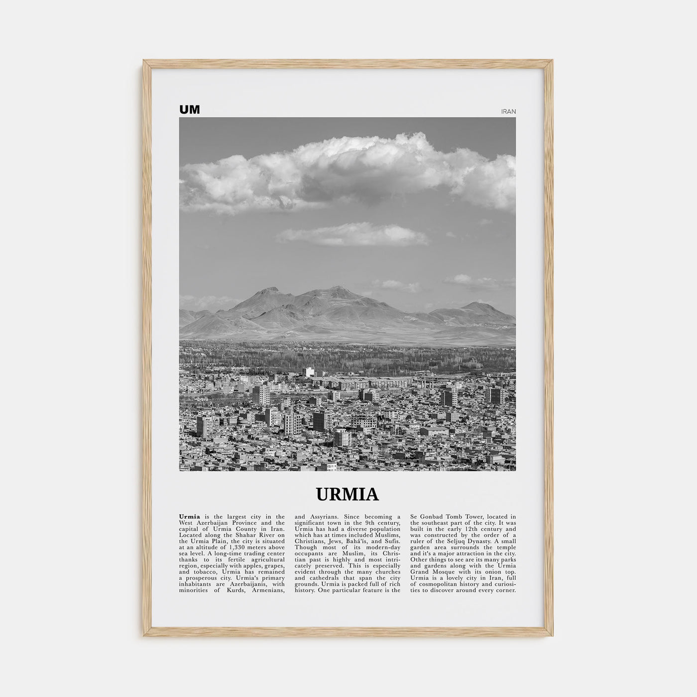 Urmia City Travel B&W Poster