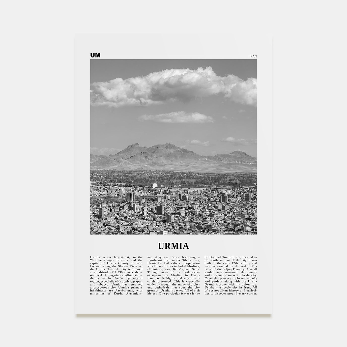 Urmia City Travel B&W Poster