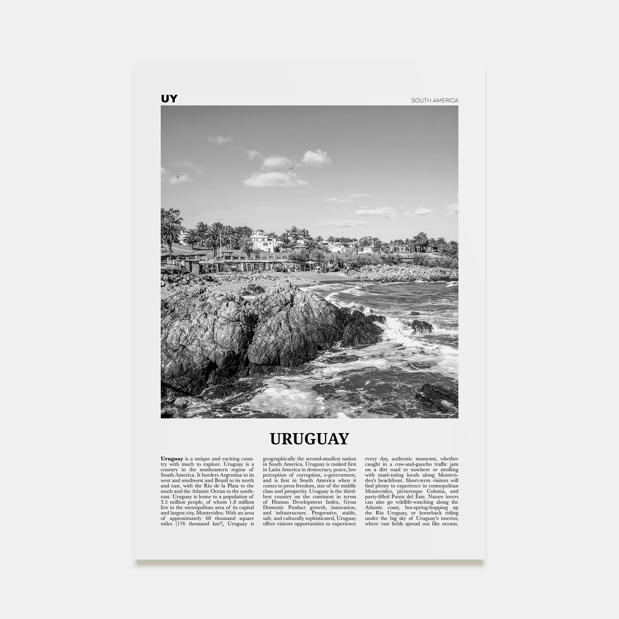 Uruguay Travel B&W Poster
