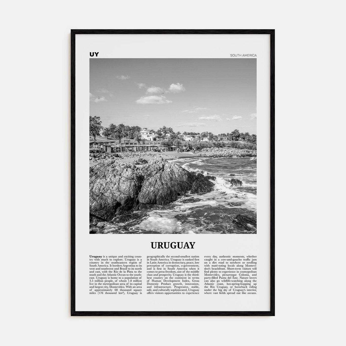 Uruguay Travel B&W Poster