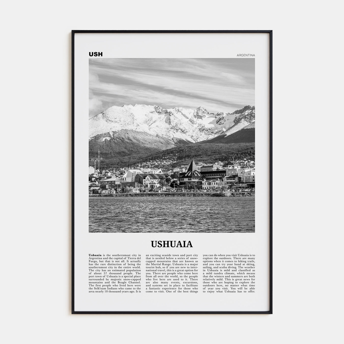 Ushuaia Travel B&W Poster