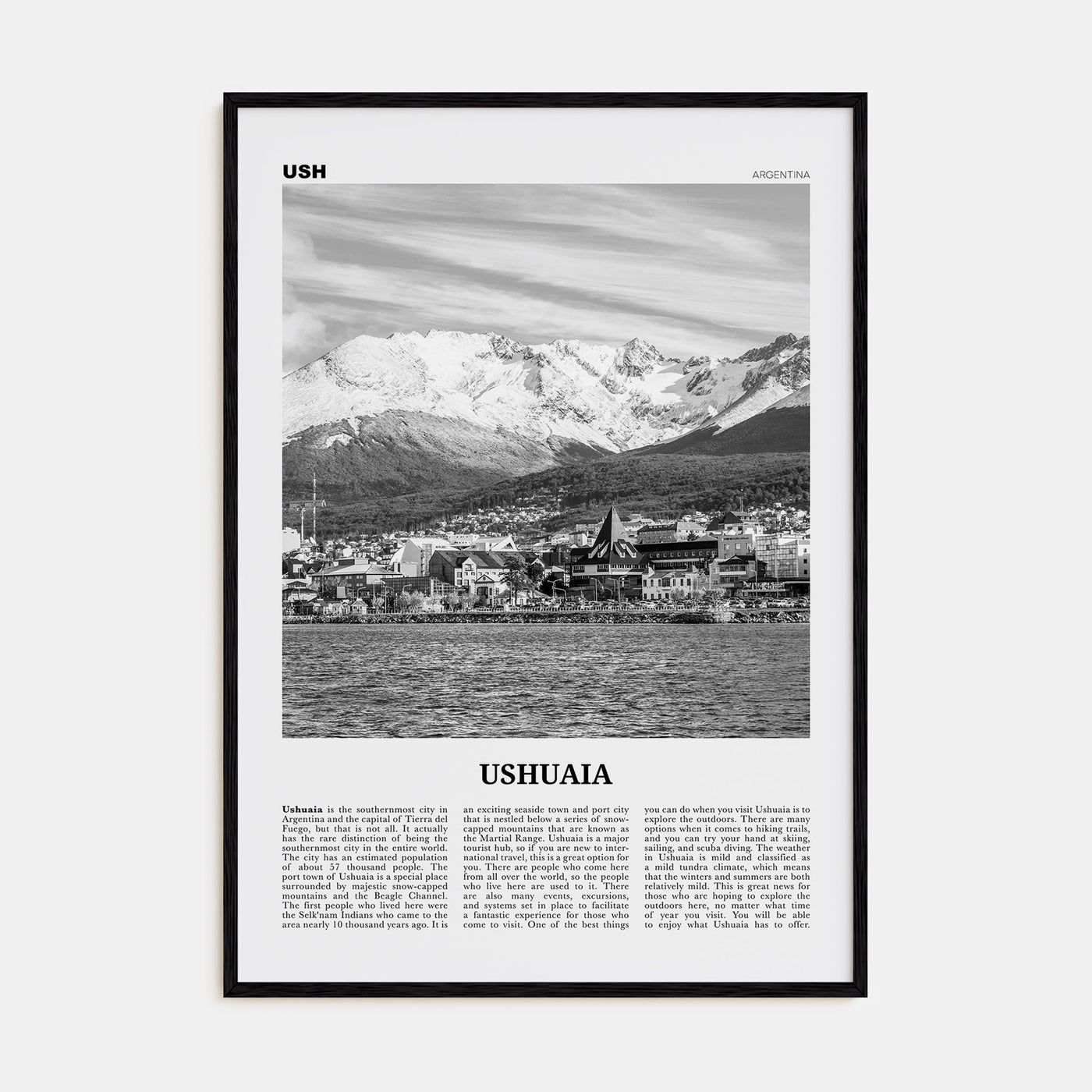 Ushuaia Travel B&W Poster