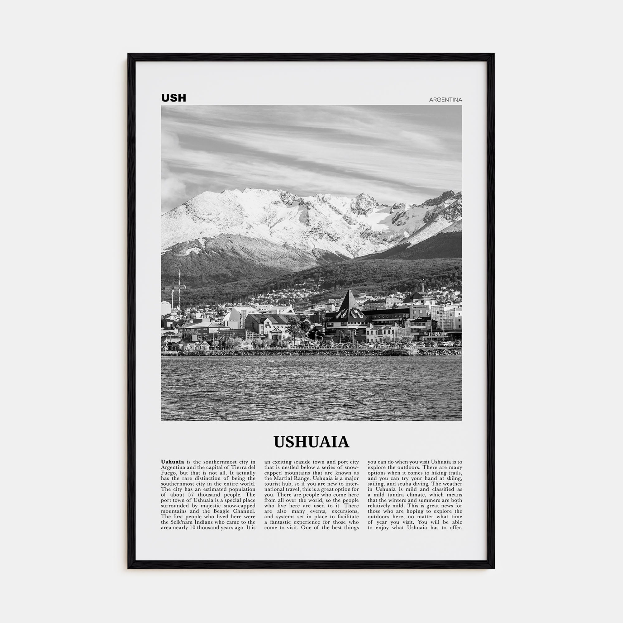 Ushuaia Travel B&W Poster