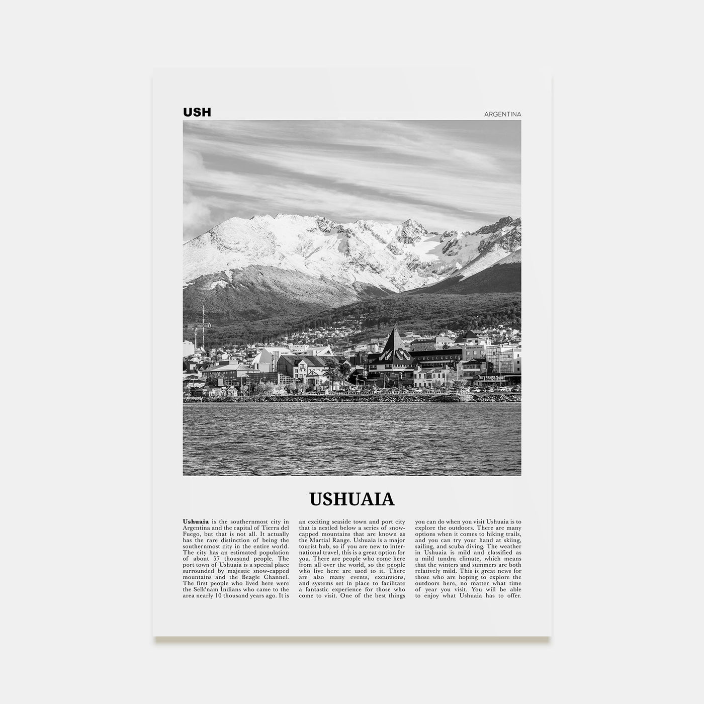 Ushuaia Travel B&W Poster