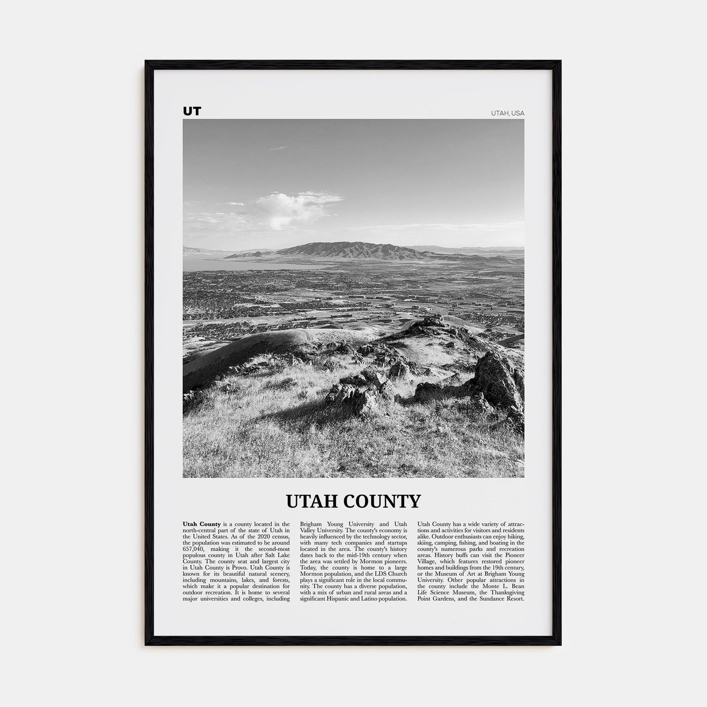 Utah County Travel B&W Poster