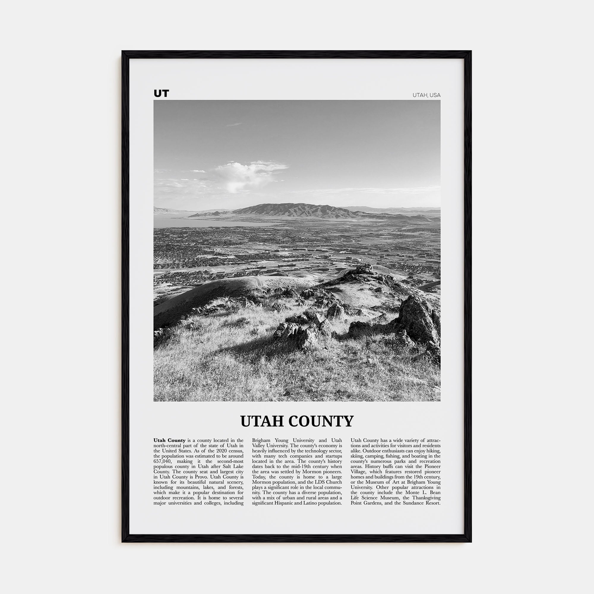 Utah County Travel B&W Poster