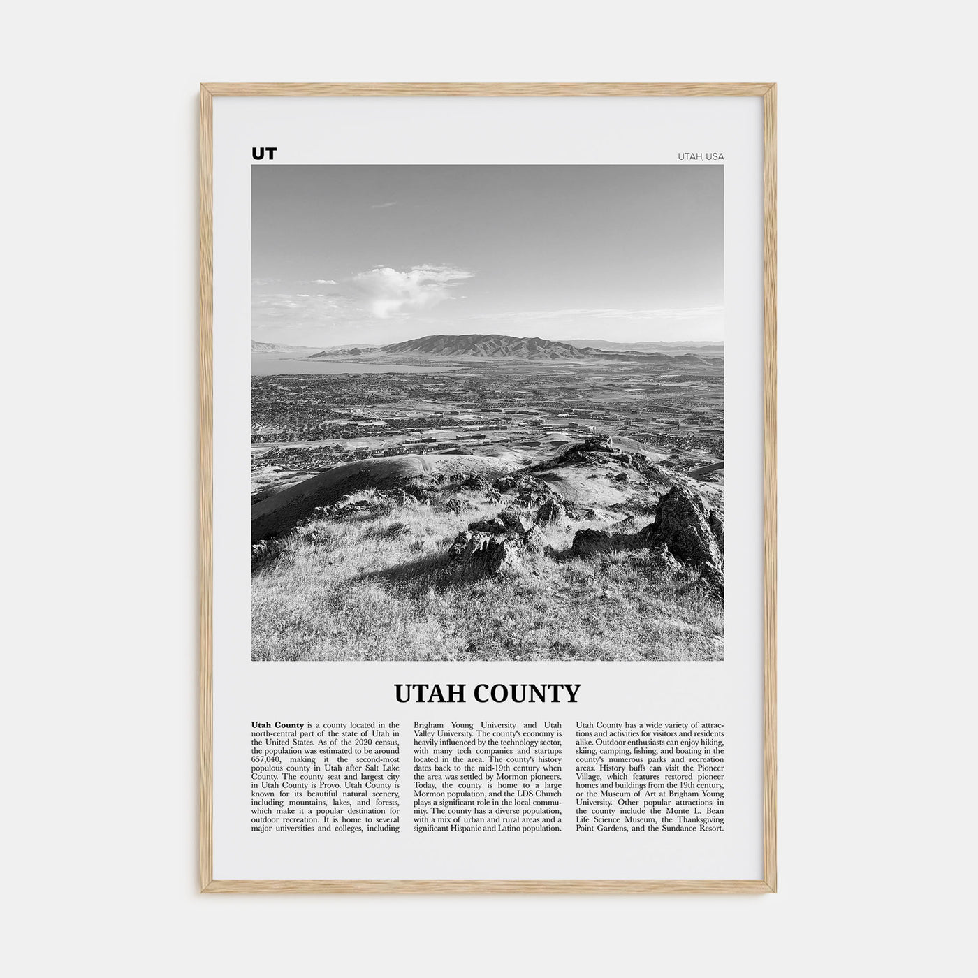 Utah County Travel B&W Poster