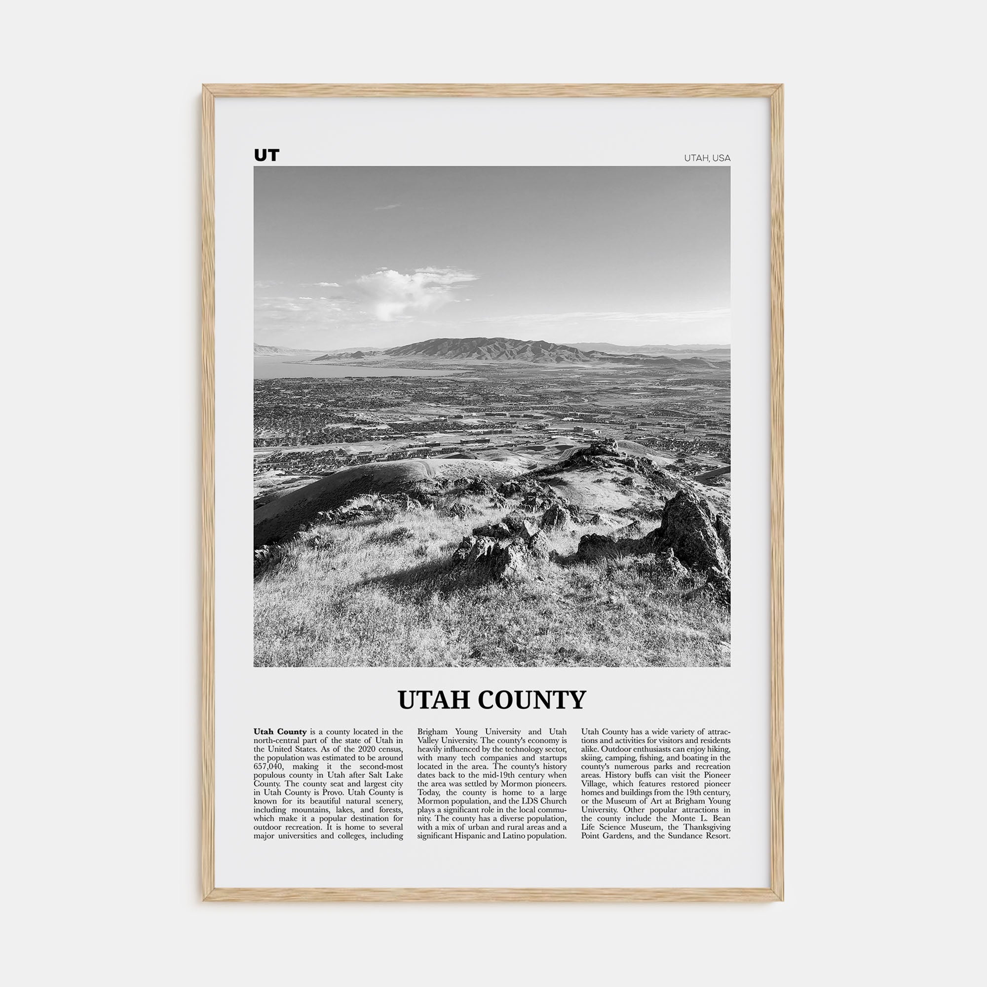 Utah County Travel B&W Poster
