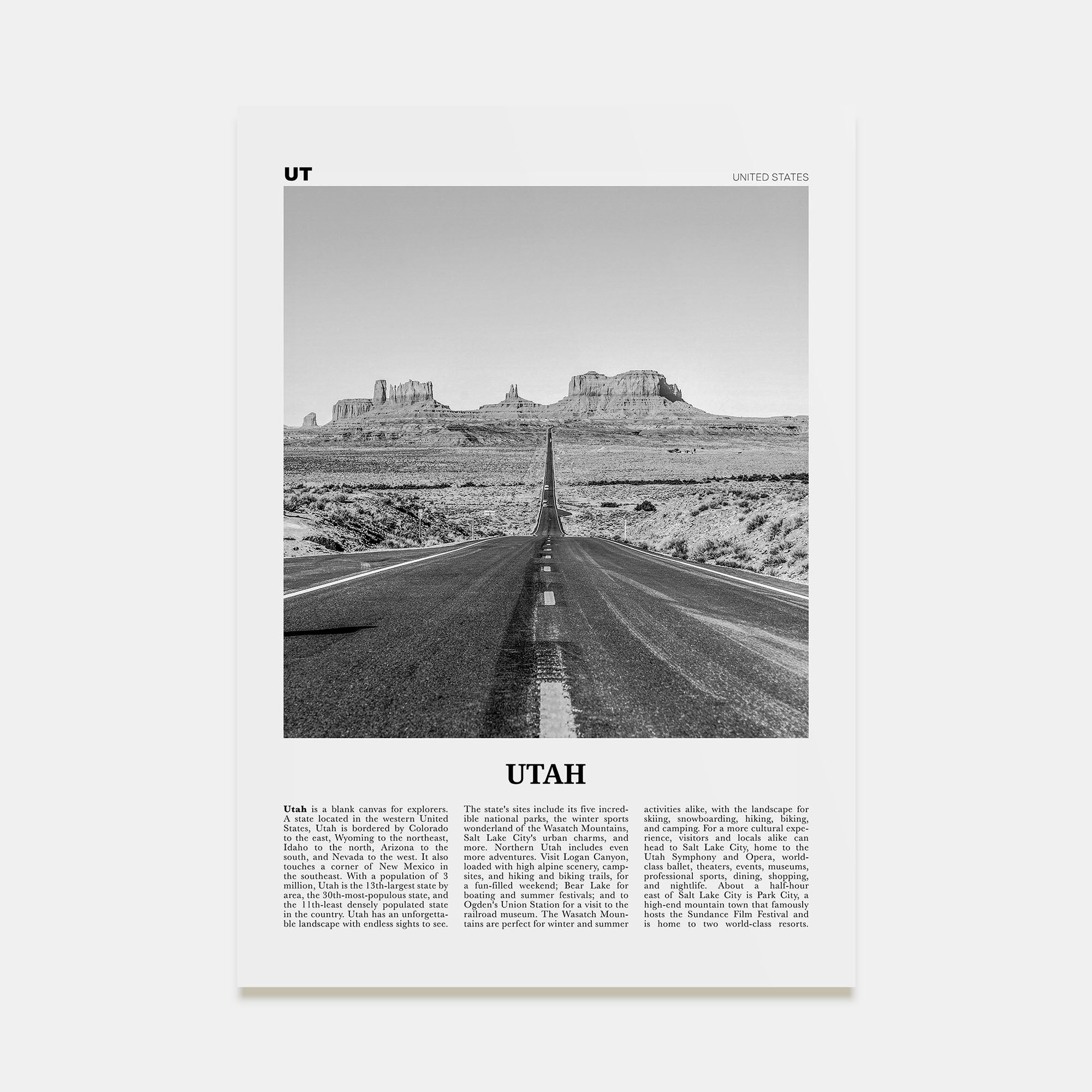 Utah Travel B&W No 1 Poster