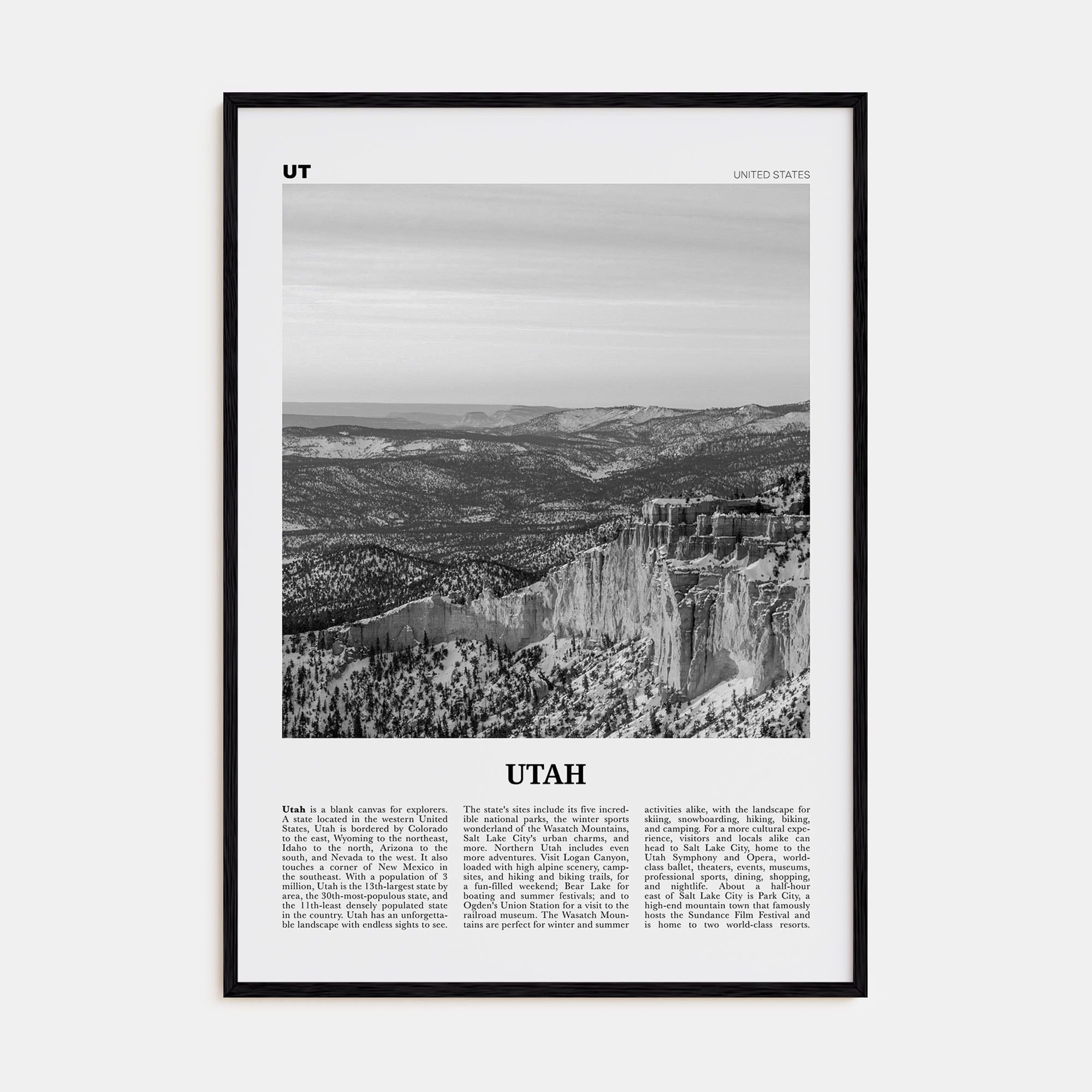 Utah Travel B&W No 2 Poster