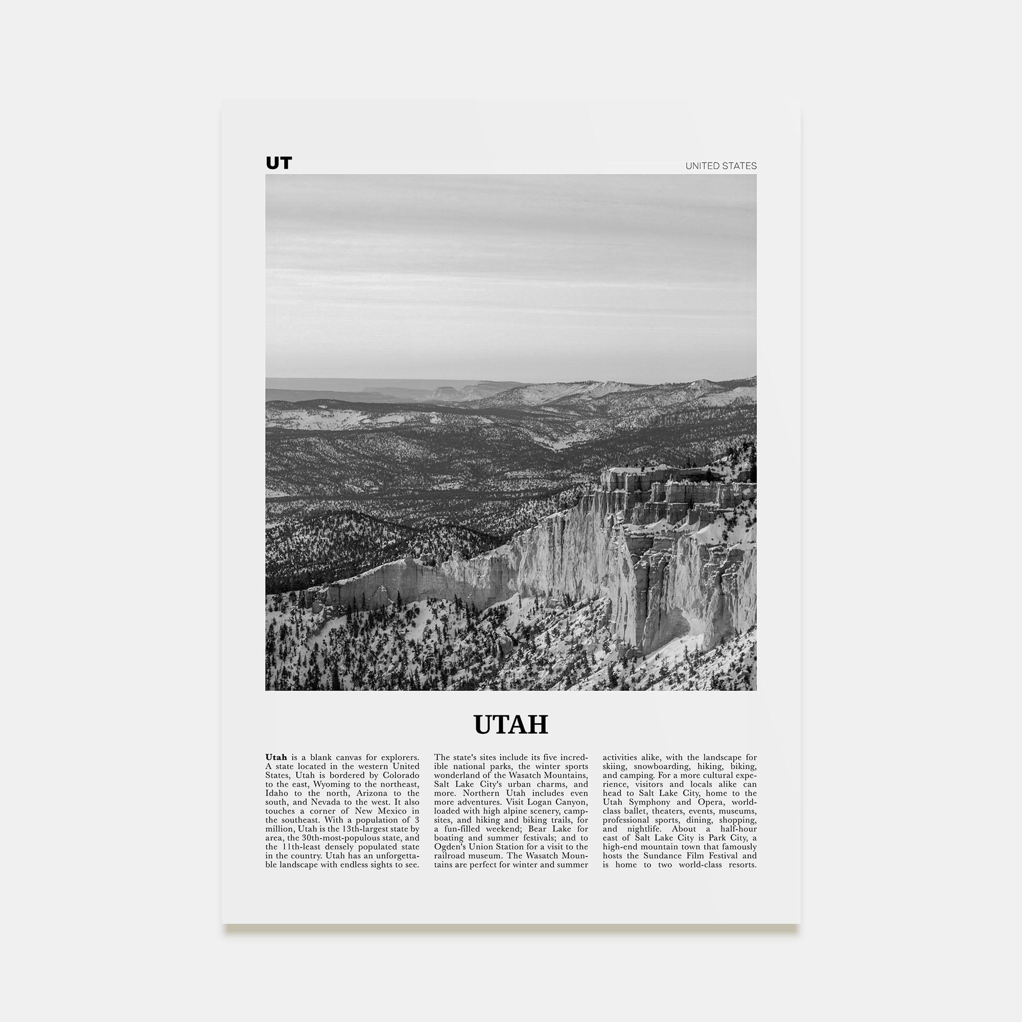 Utah Travel B&W No 2 Poster