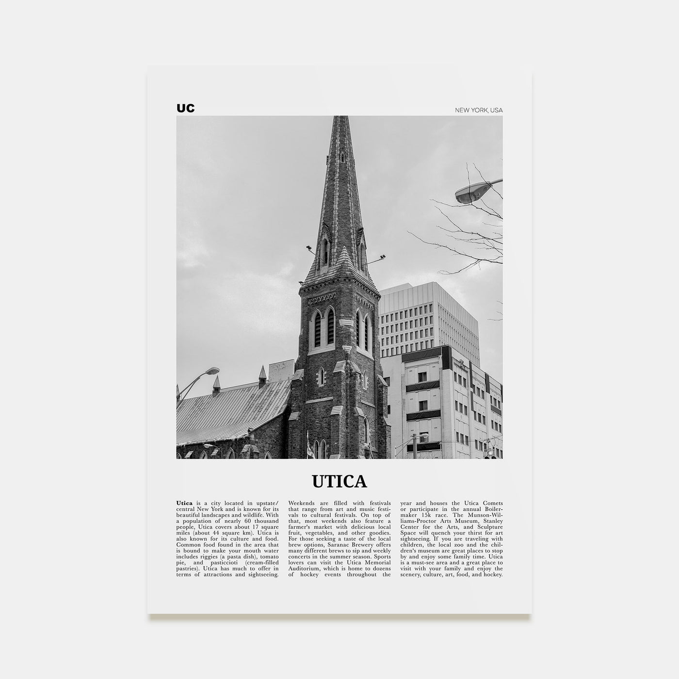Utica Travel B&W Poster