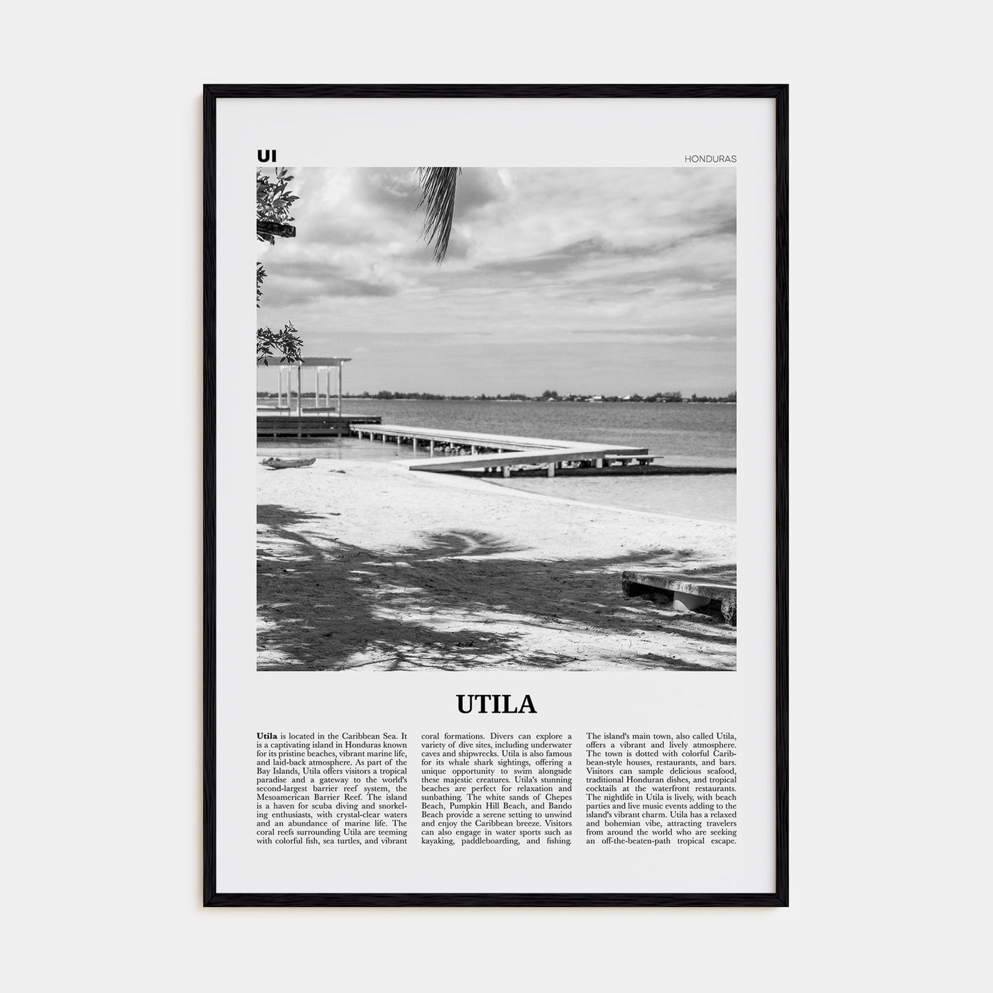 Utila Travel B&W Poster
