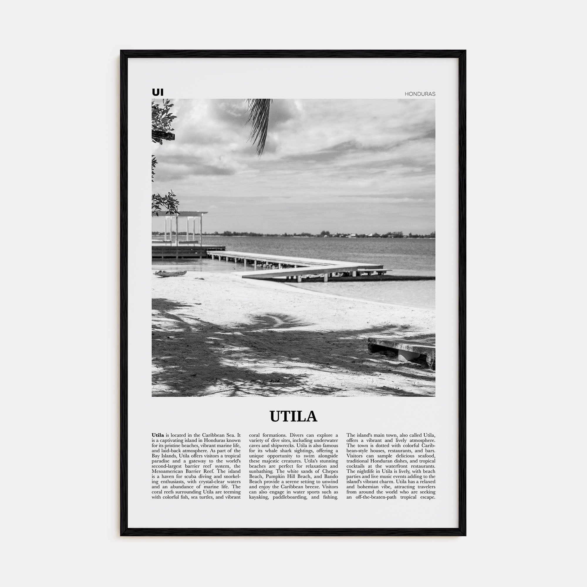 Utila Travel B&W Poster
