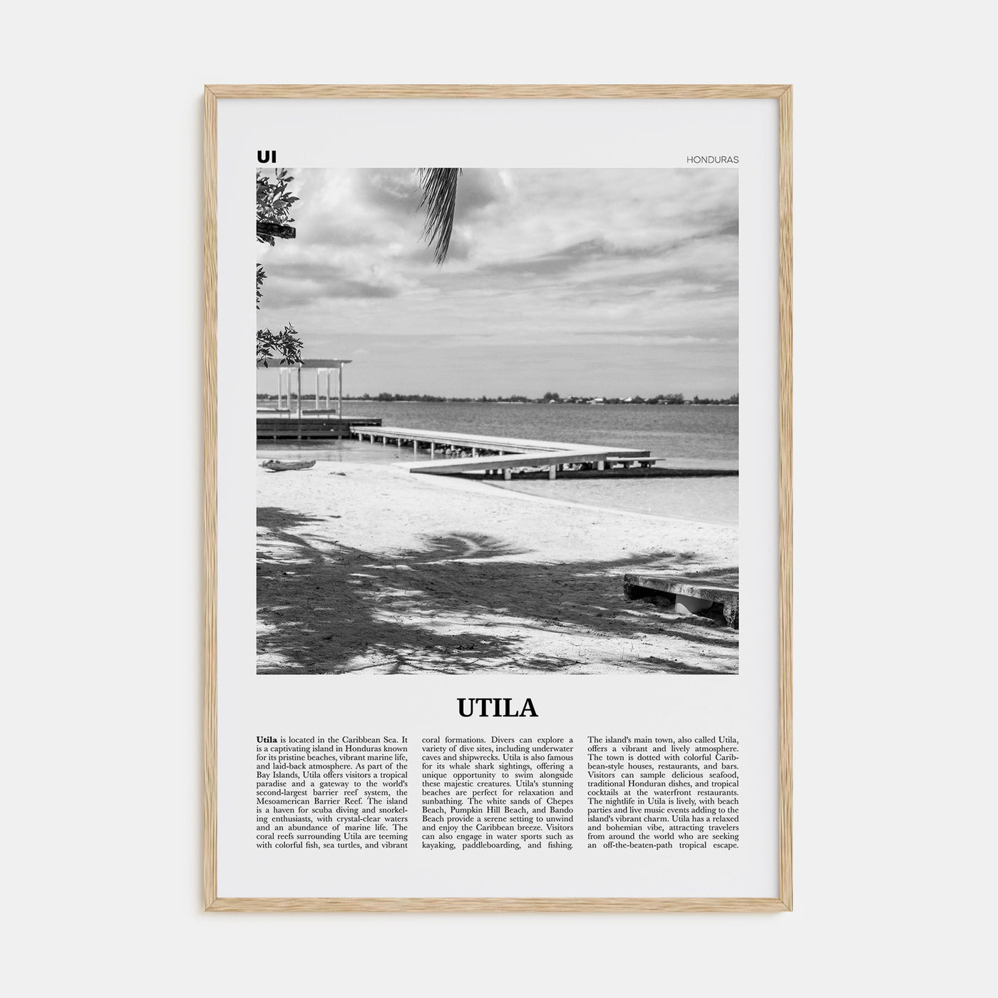 Utila Travel B&W Poster
