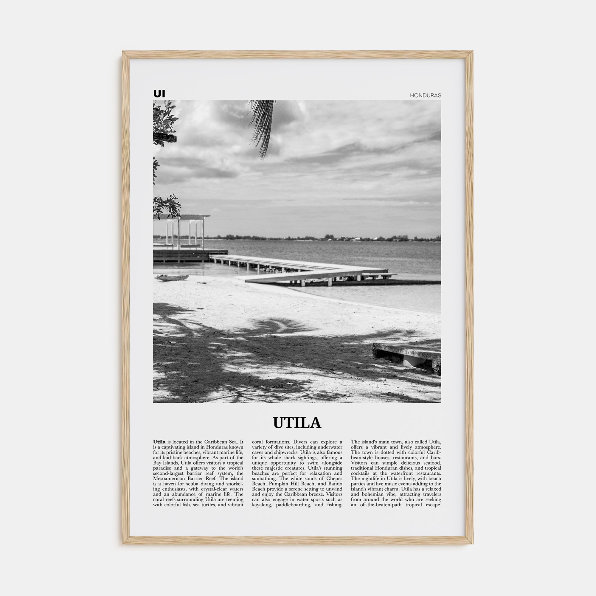 Utila Travel B&W Poster