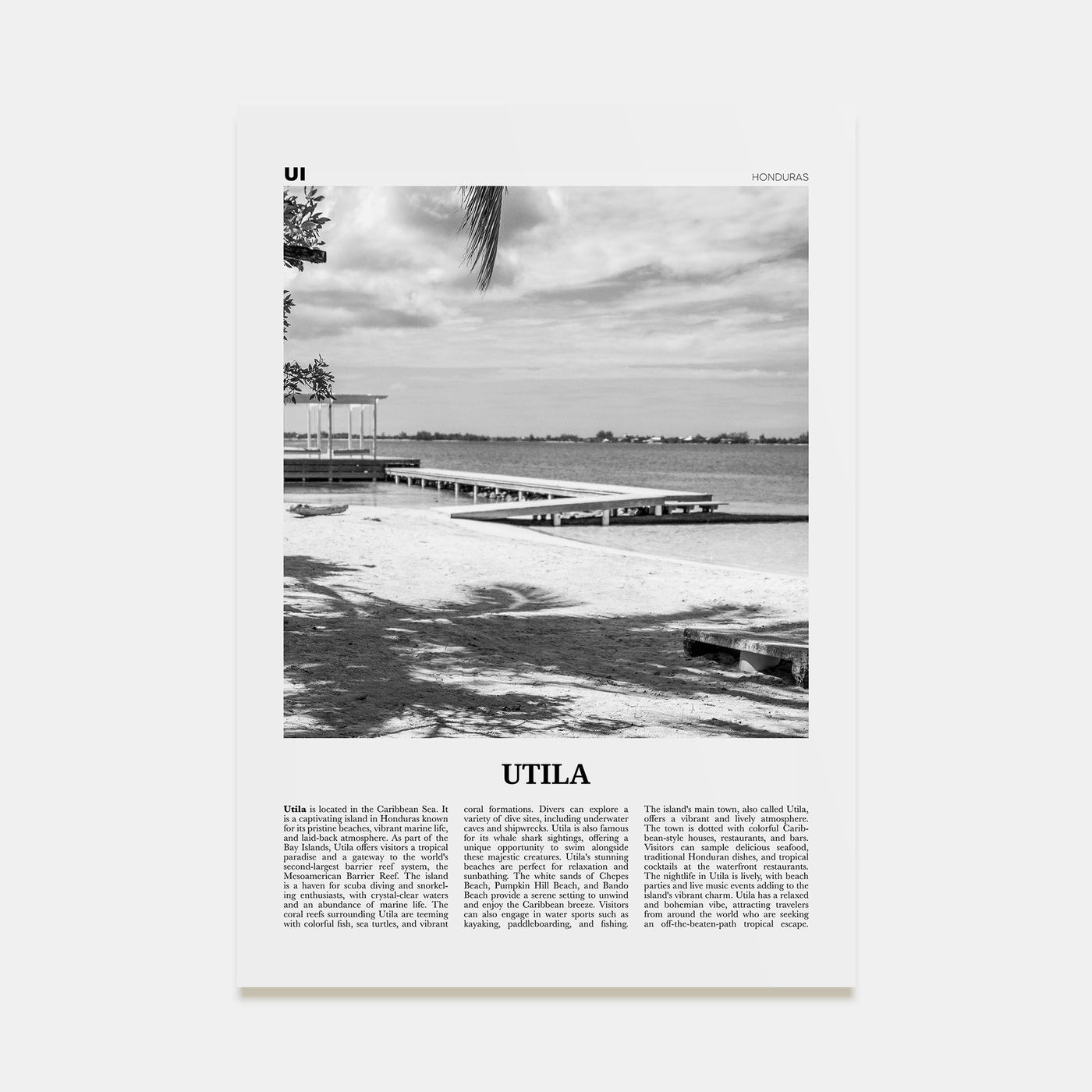 Utila Travel B&W Poster