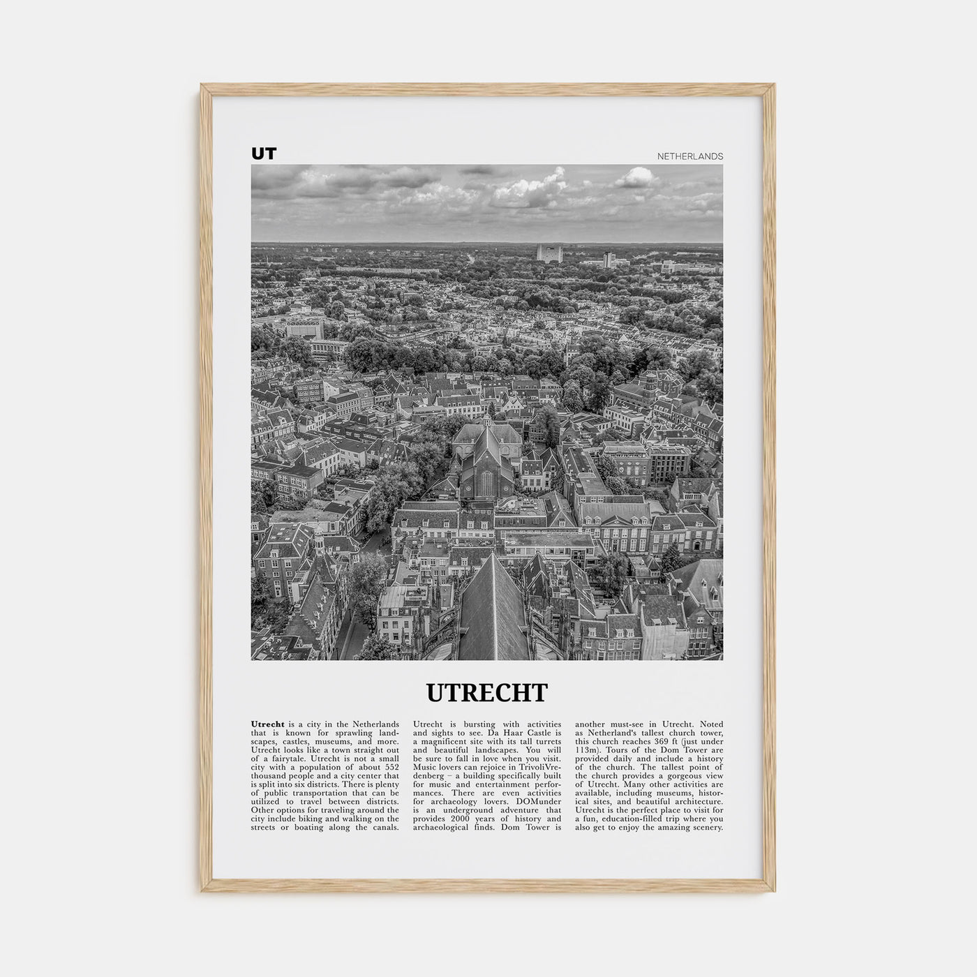 Utrecht Travel B&W Poster