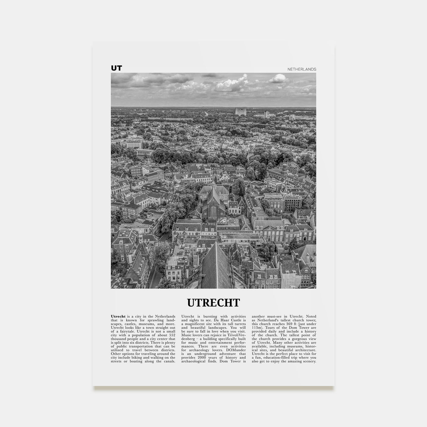 Utrecht Travel B&W Poster