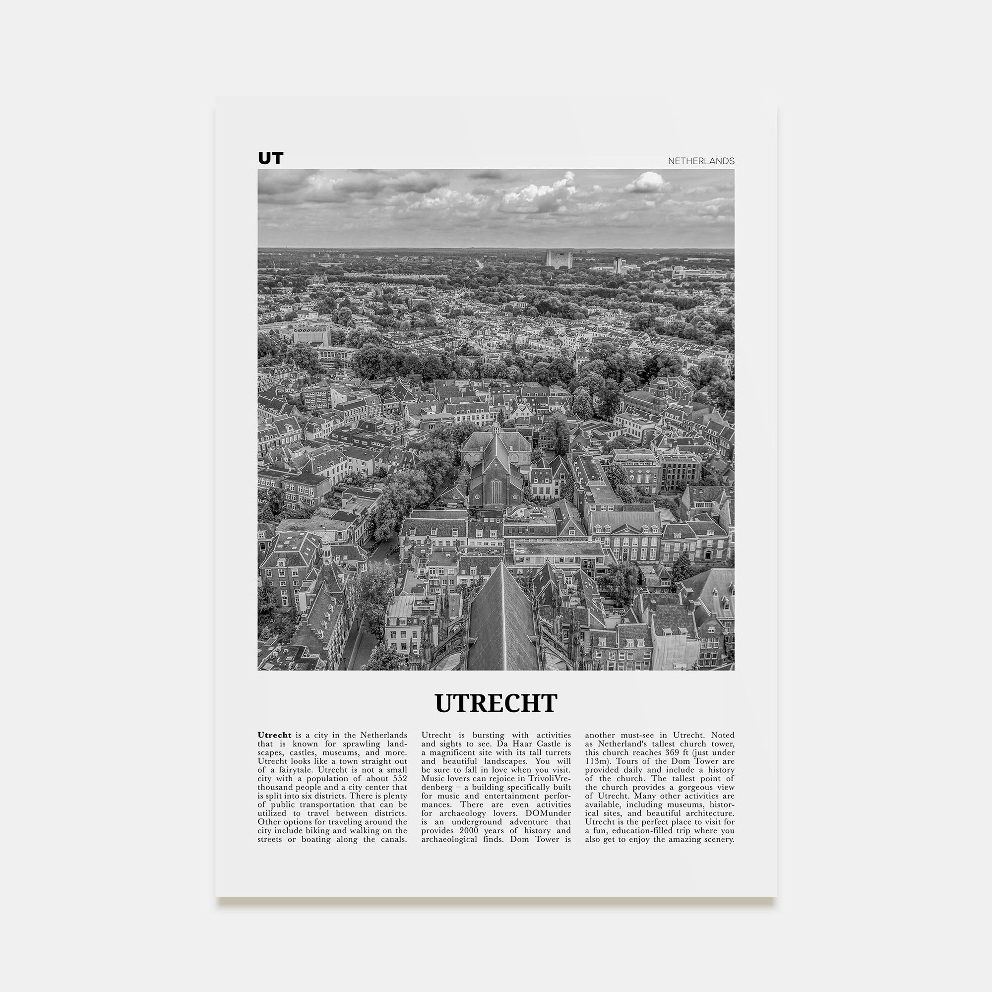 Utrecht Travel B&W Poster