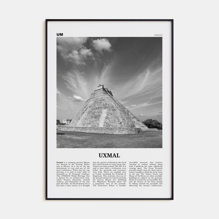 Uxmal Travel B&W Poster
