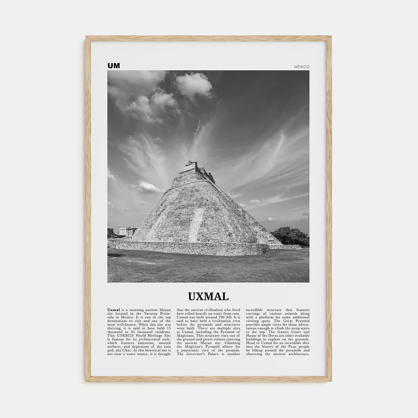 Uxmal Travel B&W Poster
