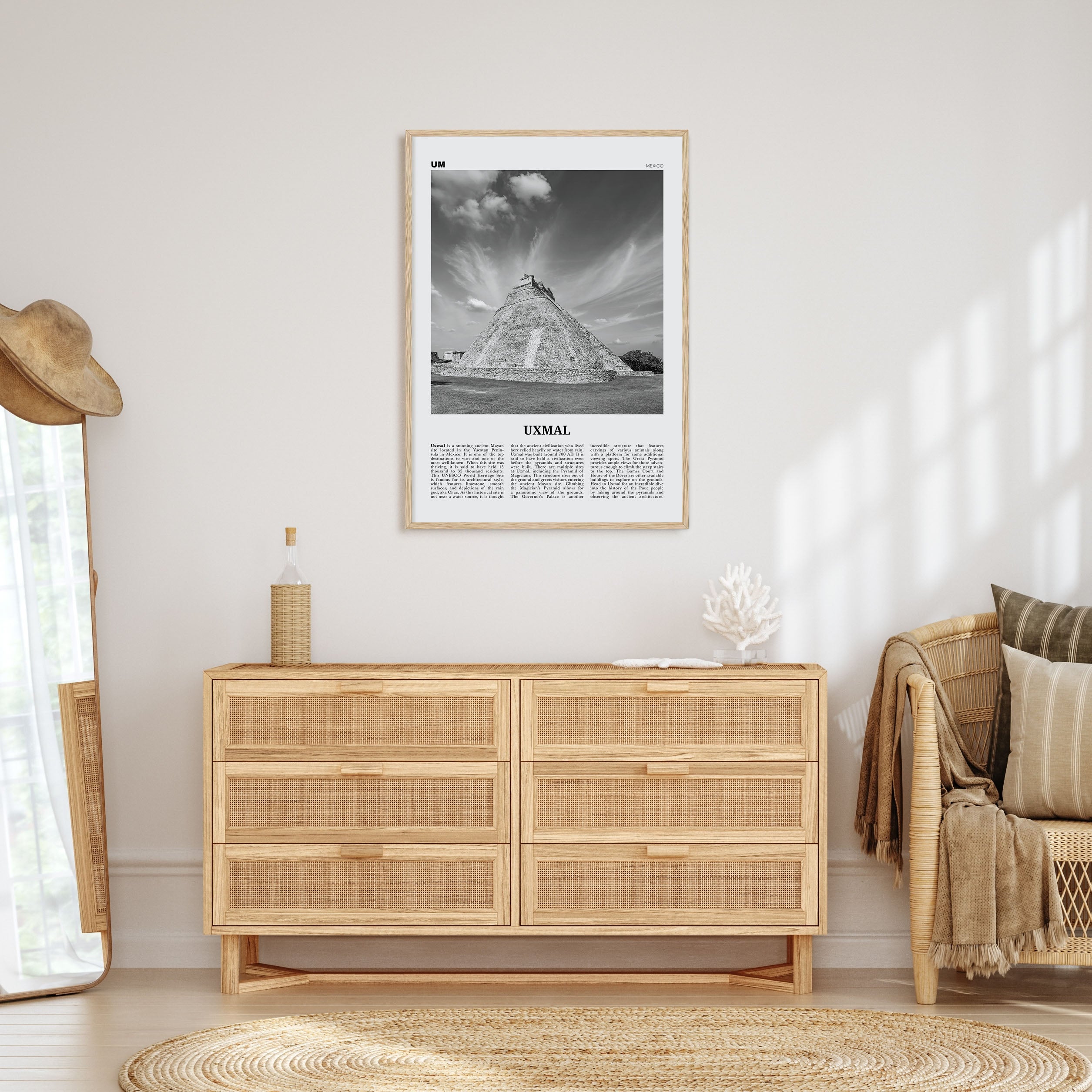 Uxmal Travel B&W Poster