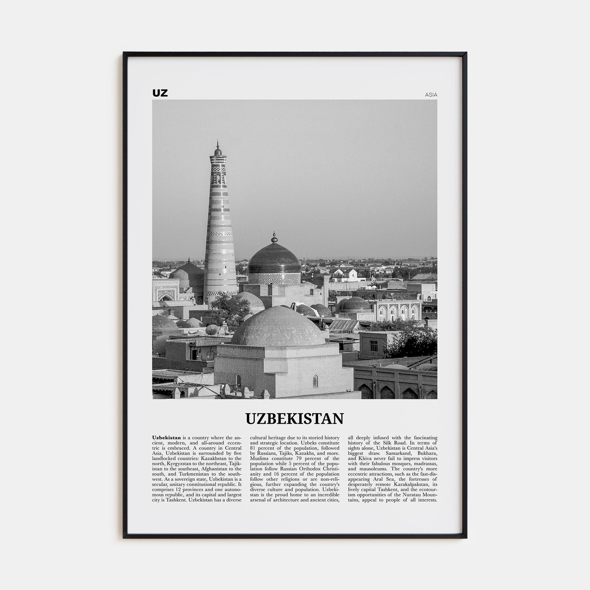 Uzbekistan Travel B&W Poster