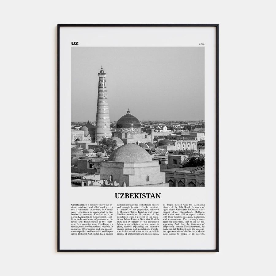 Uzbekistan Travel B&W Poster