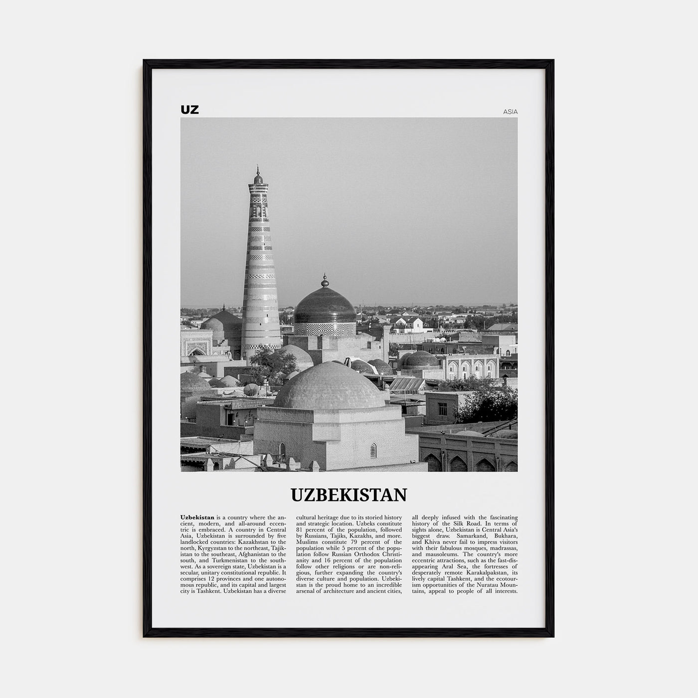 Uzbekistan Travel B&W Poster