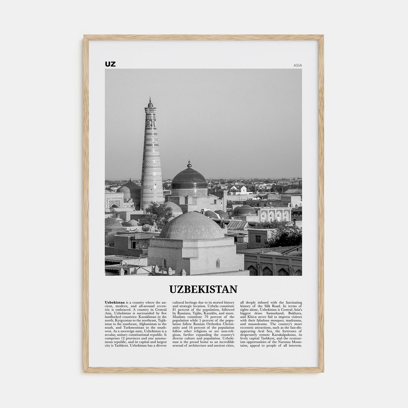 Uzbekistan Travel B&W Poster