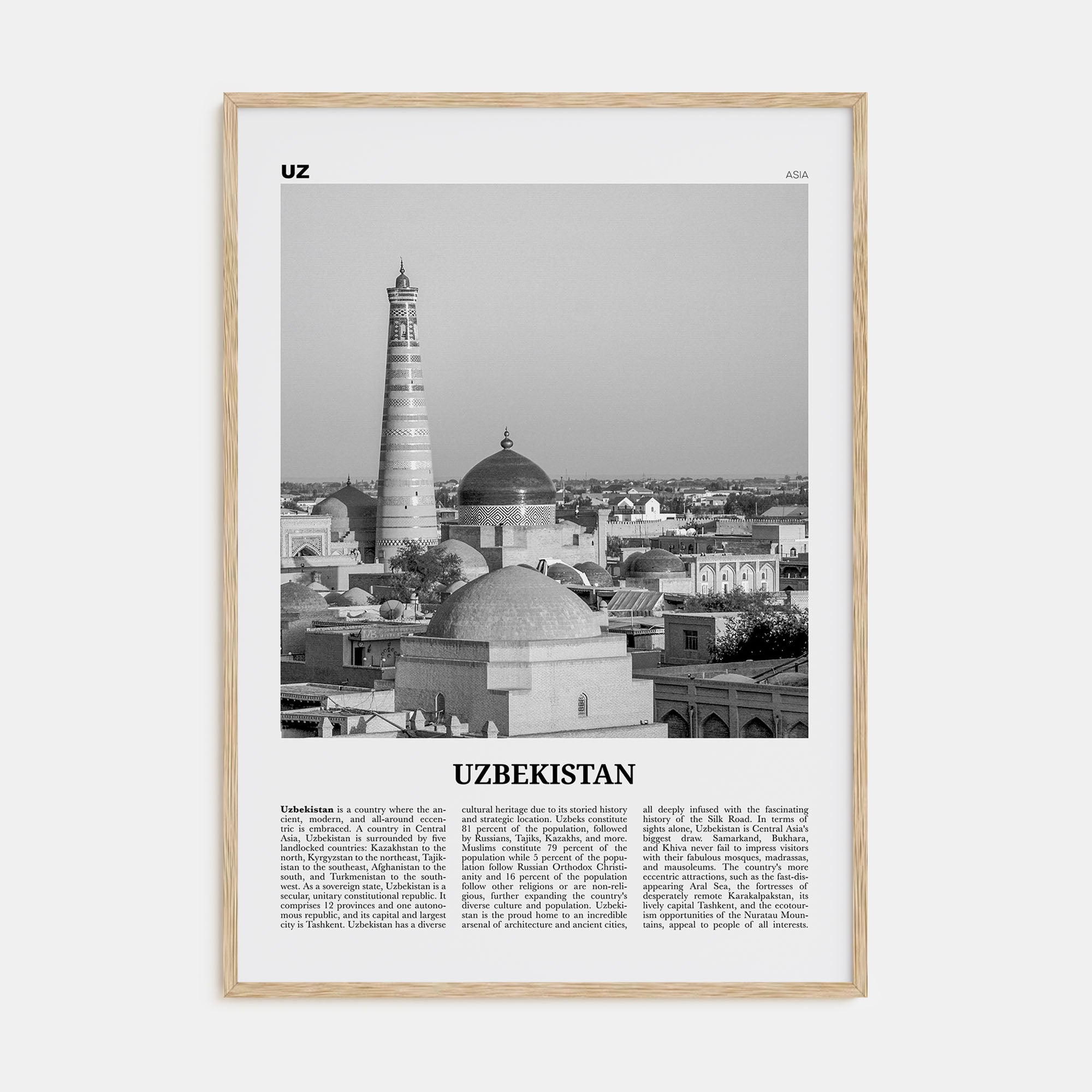 Uzbekistan Travel B&W Poster