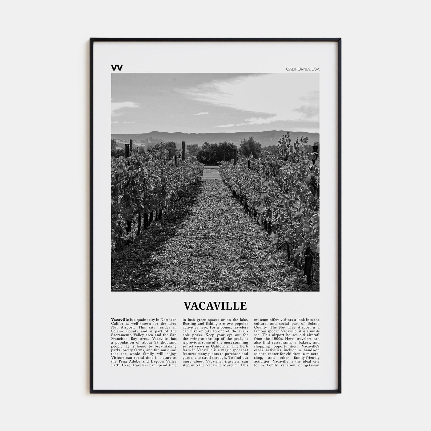 Vacaville Travel B&W Poster