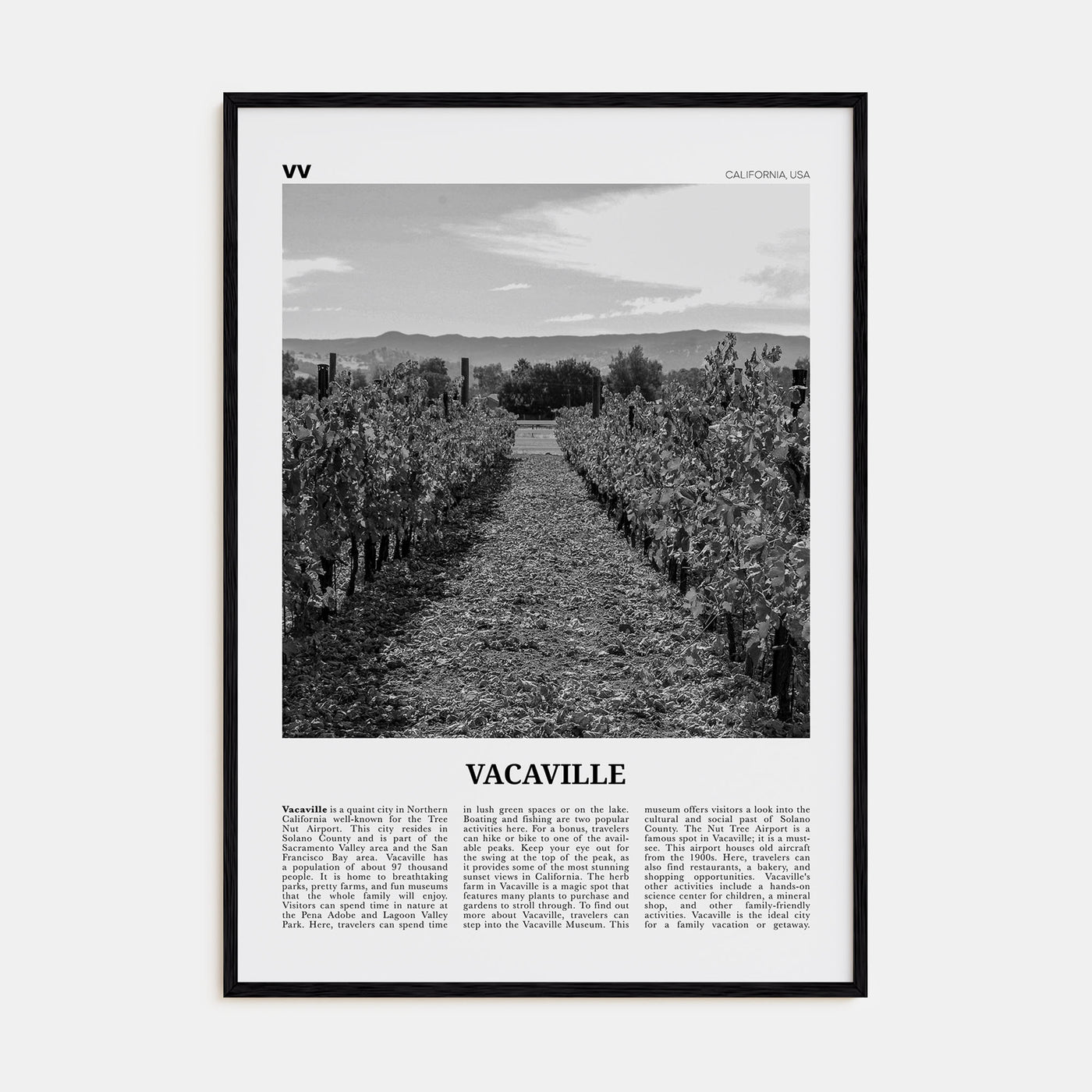 Vacaville Travel B&W Poster
