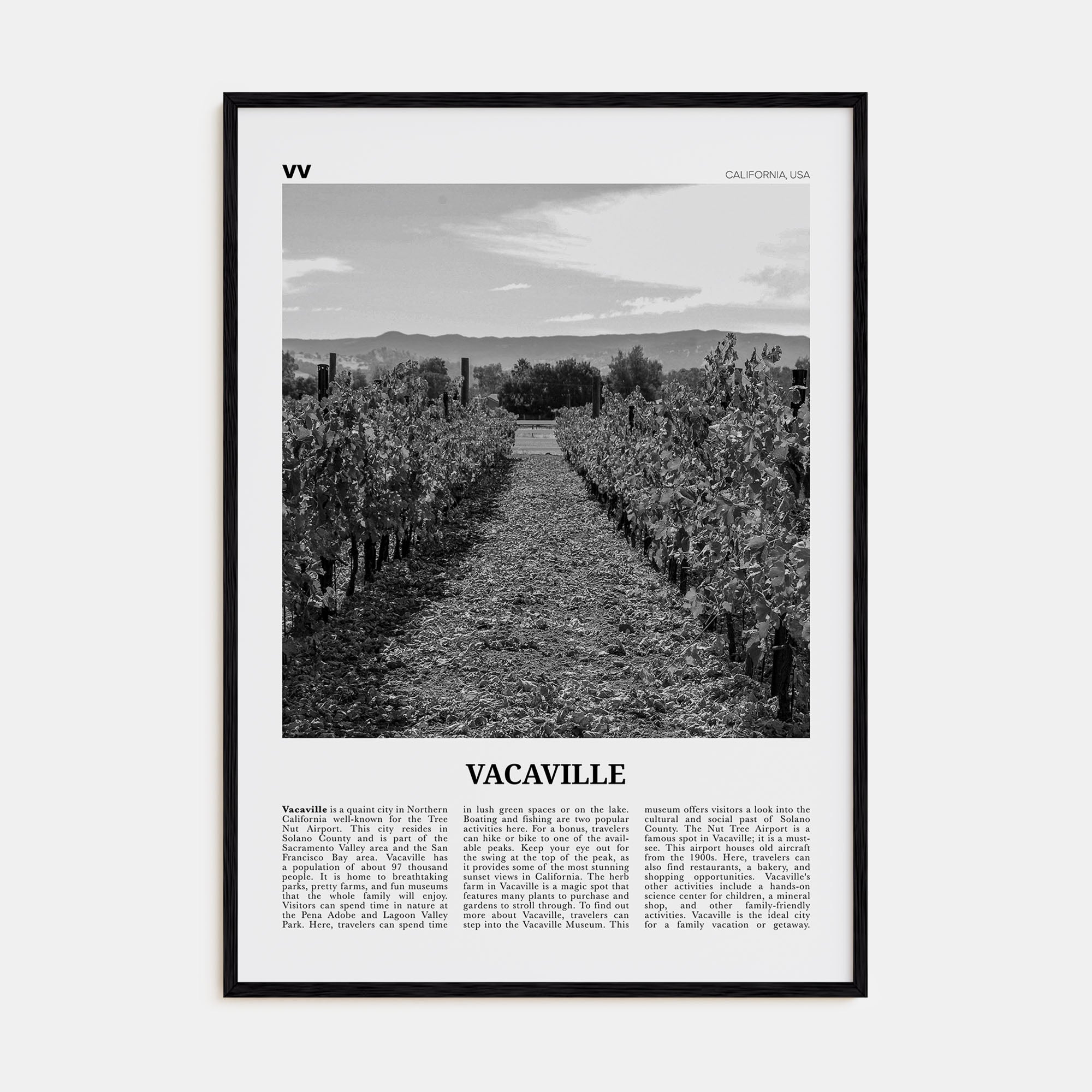 Vacaville Travel B&W Poster