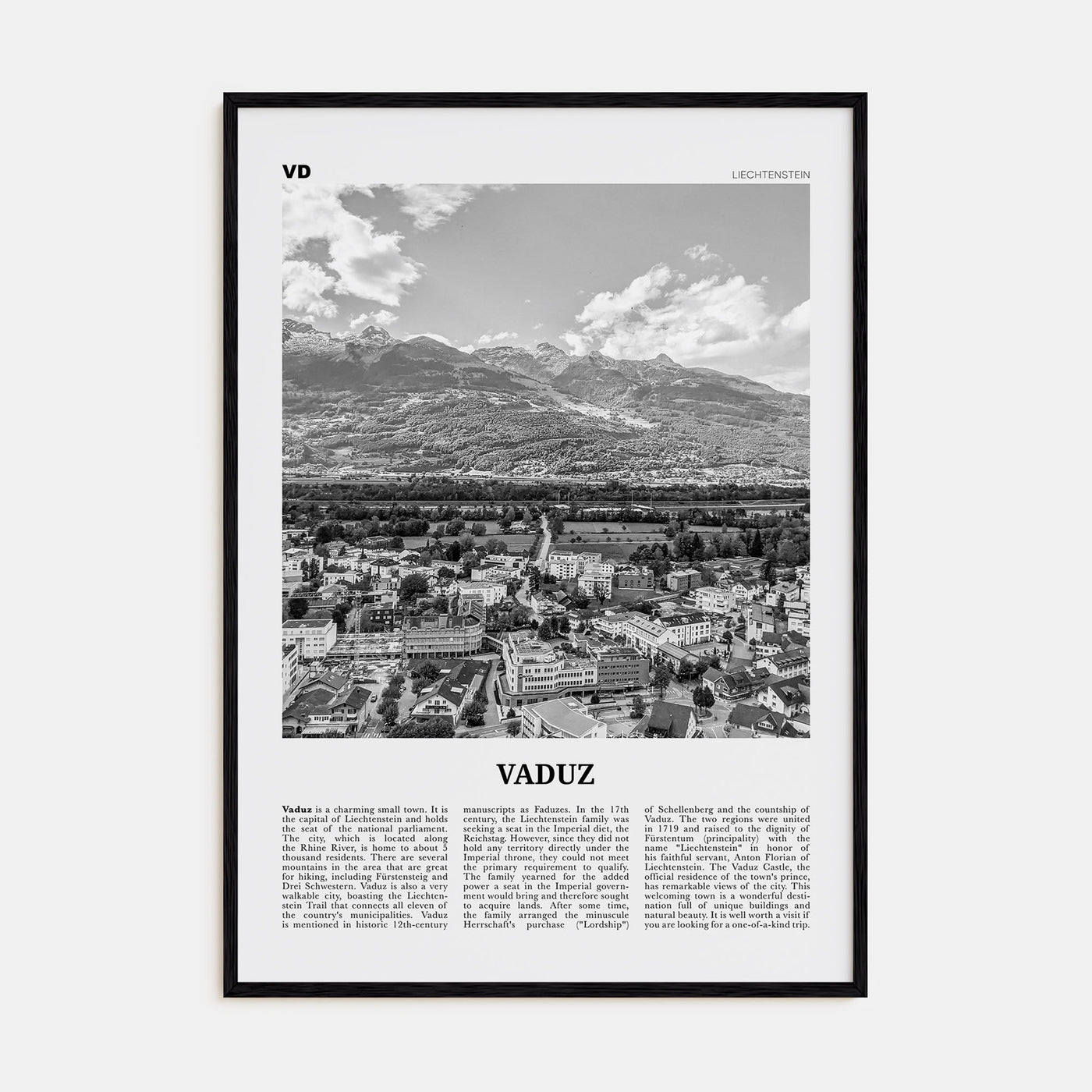 Vaduz Travel B&W Poster