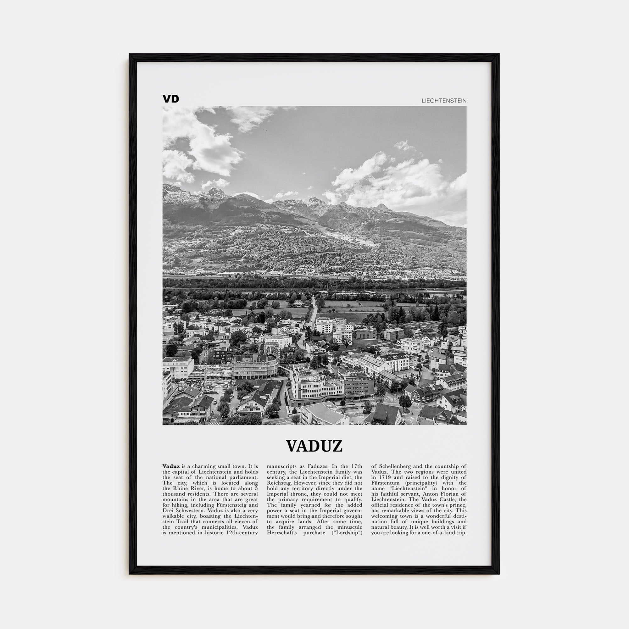 Vaduz Travel B&W Poster