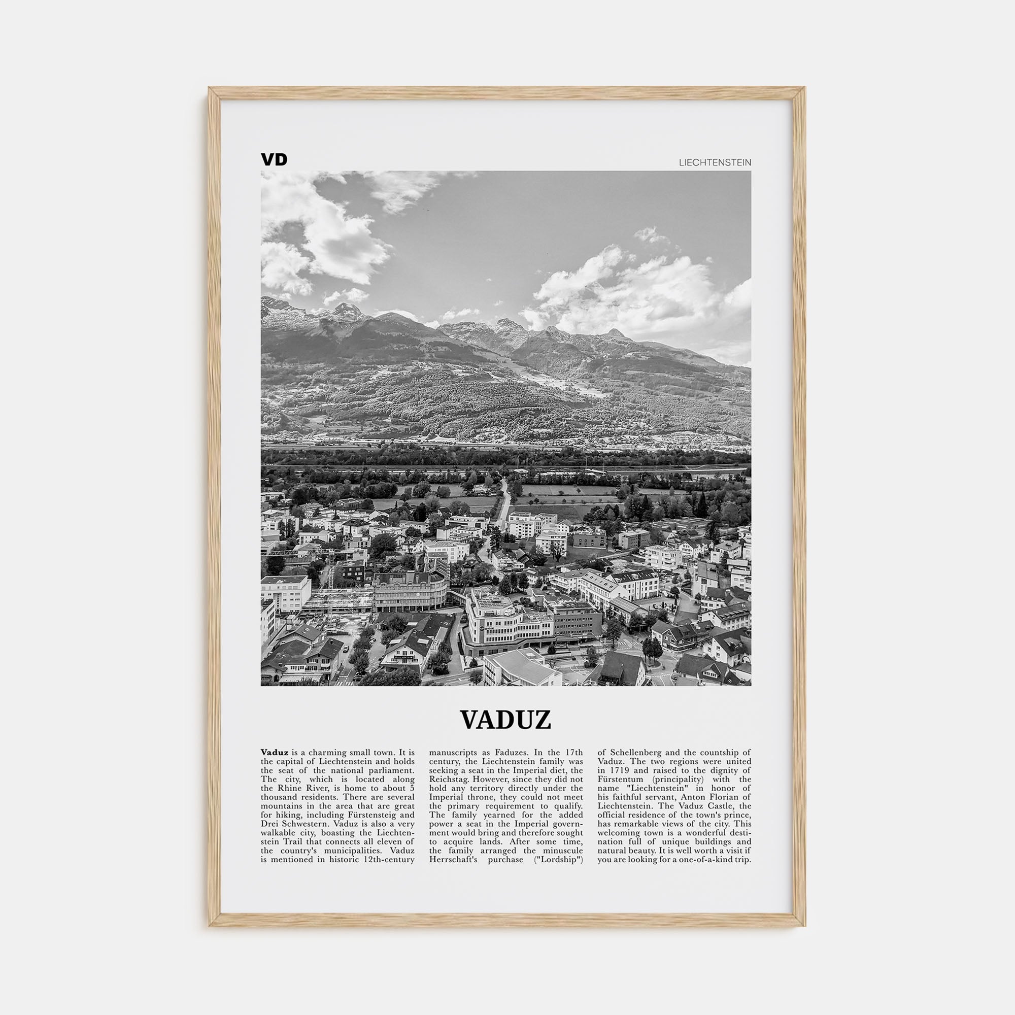 Vaduz Travel B&W Poster