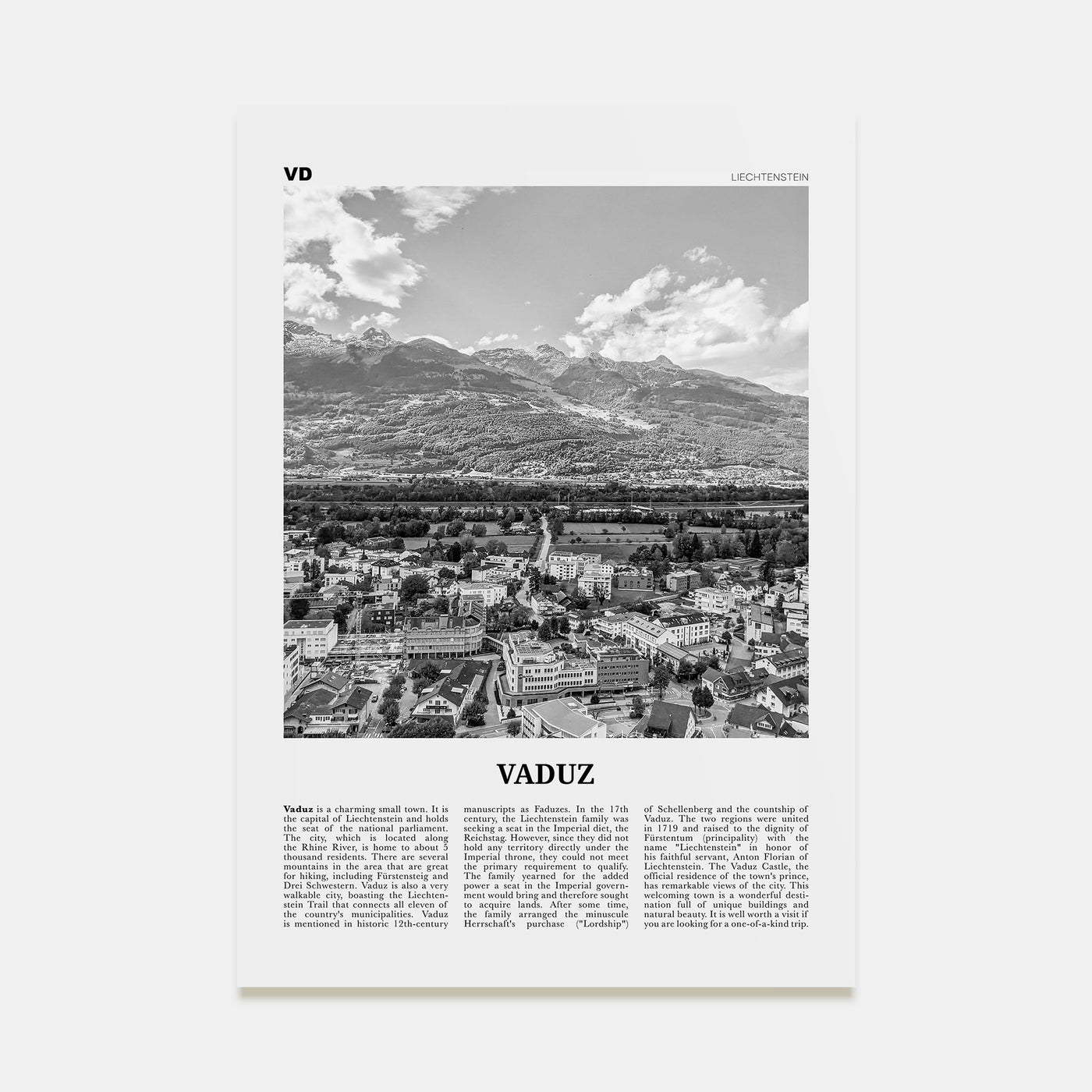 Vaduz Travel B&W Poster
