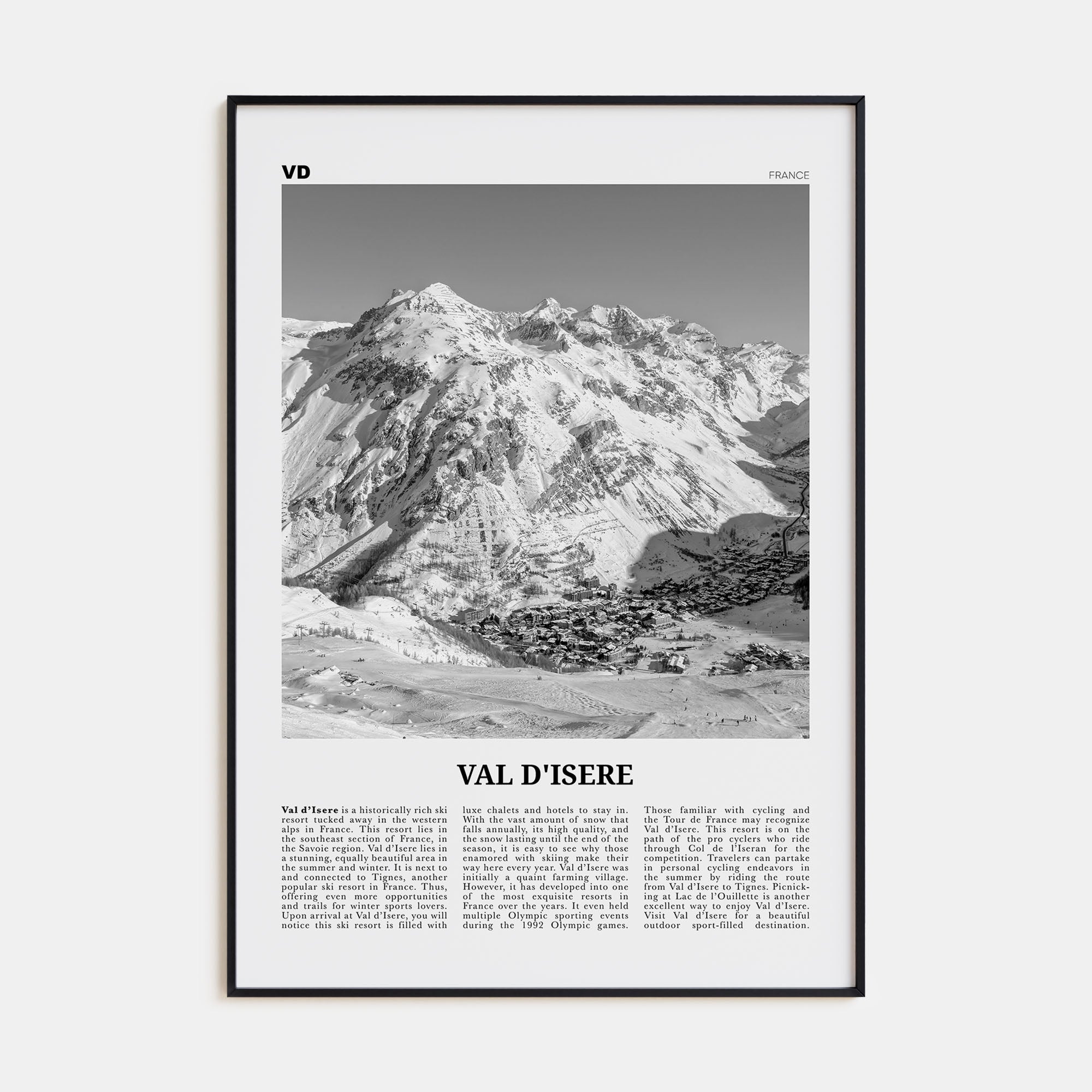 Val d'Isère Travel B&W Poster