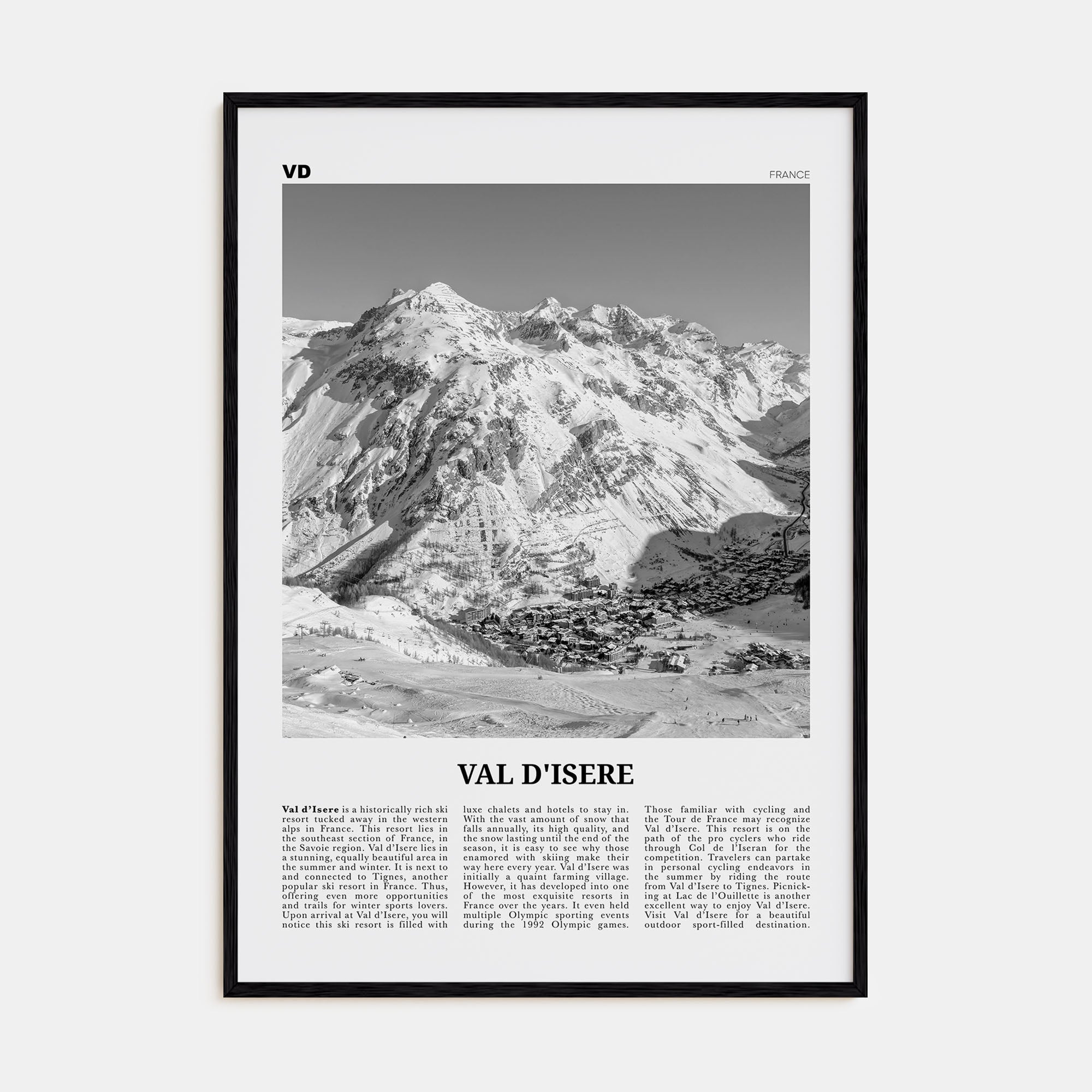 Val d'Isère Travel B&W Poster
