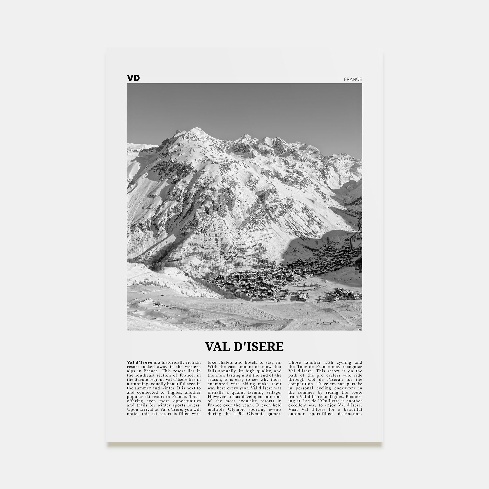 Val d'Isère Travel B&W Poster
